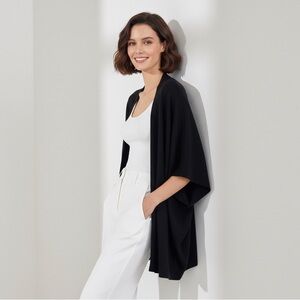 Halogen 100% Cashmere Open Front Poncho Cardigan Sweater Black Soft Cozy Luxury